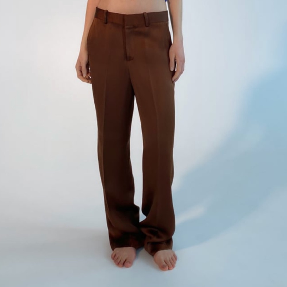NEW viscose and linen brown straight pants